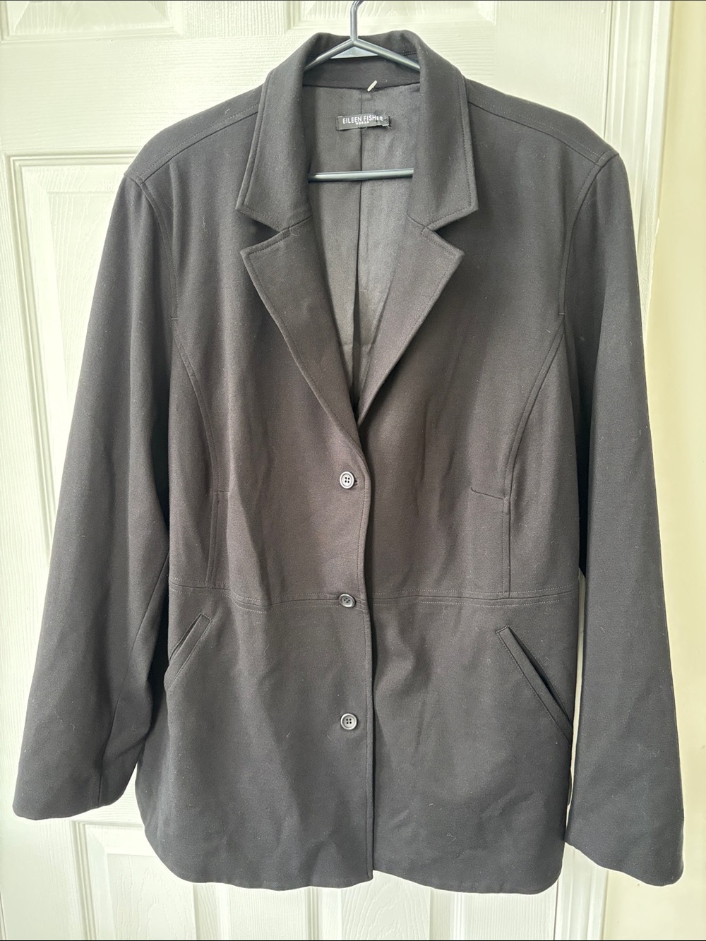 EILEEN Fisher Blazer Jacket Black 3 Button Viscose Silk Blend Lined Size 2X
